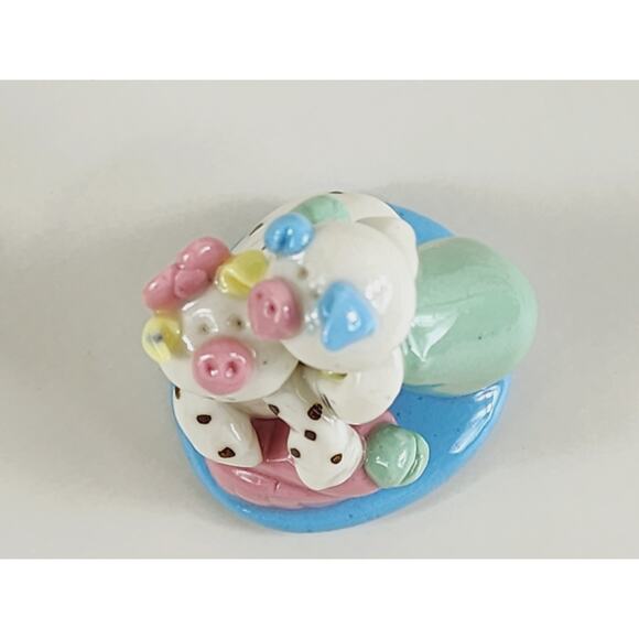 Mini Pig Piglet Piggy Happy Couple Cooking 1 1/2" Pottery Figurine 90s Vintage - Picture 10 of 12